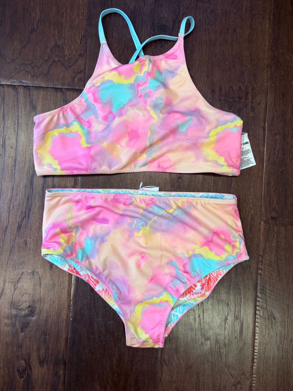 Lands End girls 2 piece reversible swimsuit  xL